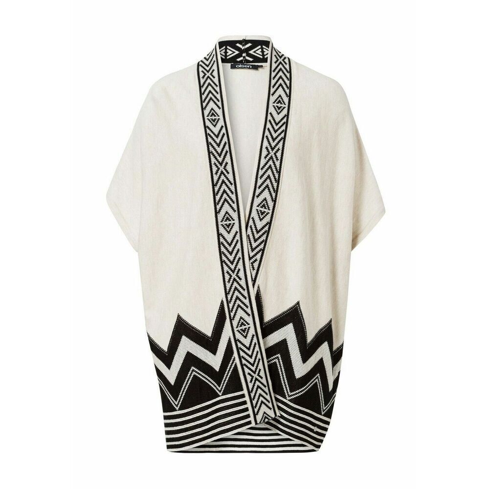 Olsen Women's Print Long Patterned Poncho Cardigan Beige & Black Size 6/S $180